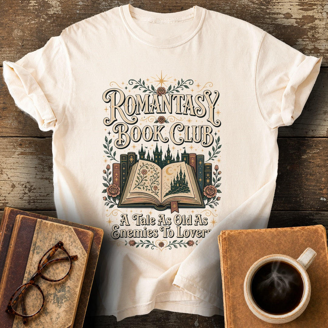 Romantasy Book Club Enemies To Lovers T-Shirt - ivory shirt mockup